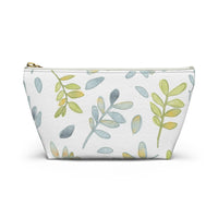 Watercolor Tossed Leaves Accessory Pouch w T-bottom in Aqua